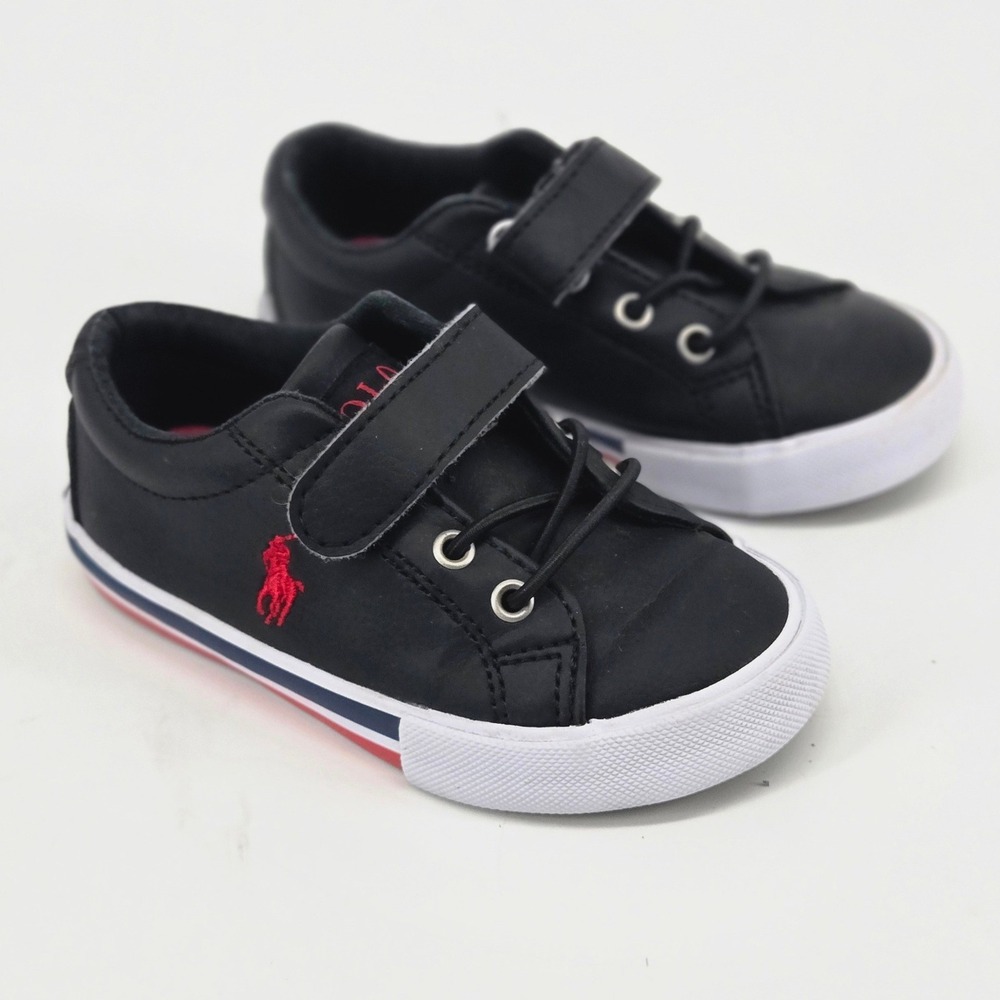 Polo Ralph Lauren Edmund II‎ Toddler Low Top Sneakers Black Red Pony Size 7 Y2K
